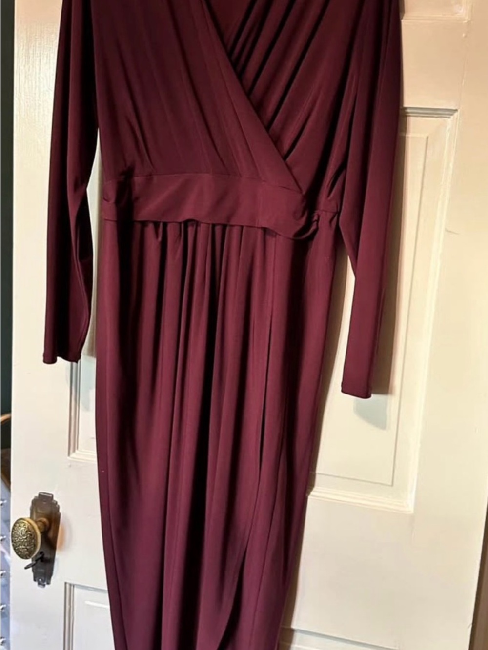 Koh Koh Burgundy Long Sleeve Wrap-Front Maxi Dress Formal Evening Gown